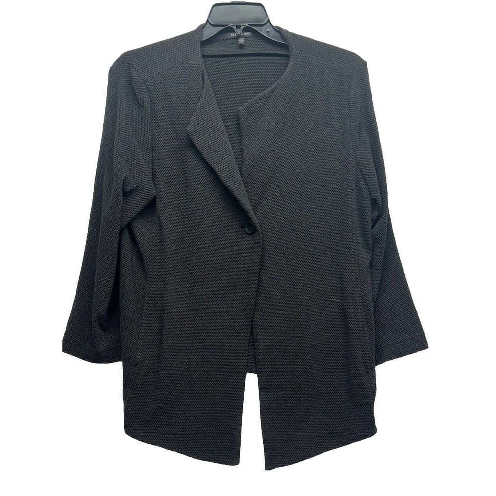 Eileen Fisher Womens Size XL Gray Long Sleeve Waffle Knit Button Up Jacket (J2)
